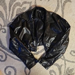 Shein crop Faux Leather Jacket size s